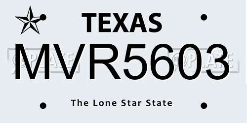 MVR5603 Texas License Plate