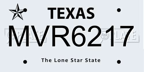 MVR6217 Texas License Plate