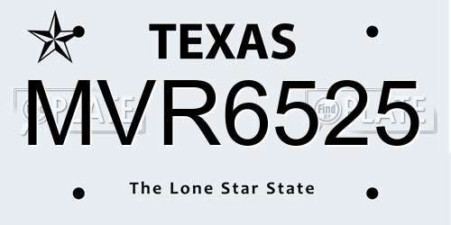 MVR6525 Texas License Plate