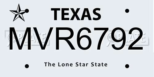 MVR6792 Texas License Plate