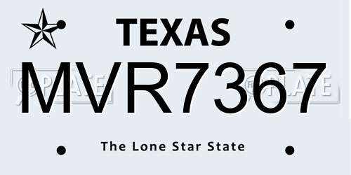 MVR7367 Texas License Plate