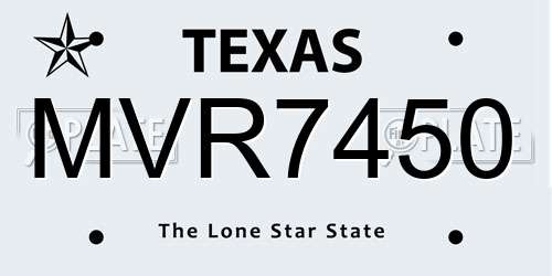 MVR7450 Texas License Plate