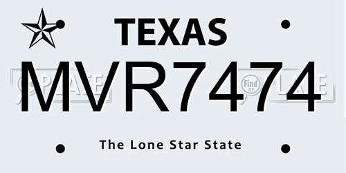 MVR7474 Texas License Plate