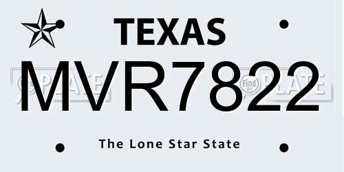 MVR7822 Texas License Plate