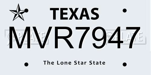 MVR7947 Texas License Plate