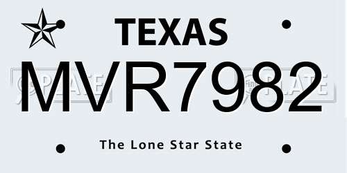 MVR7982 Texas License Plate