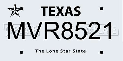 MVR8521 Texas License Plate