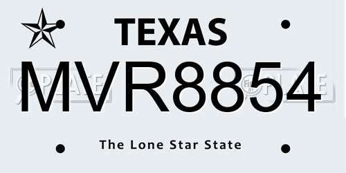 MVR8854 Texas License Plate