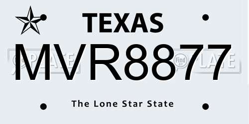 MVR8877 Texas License Plate