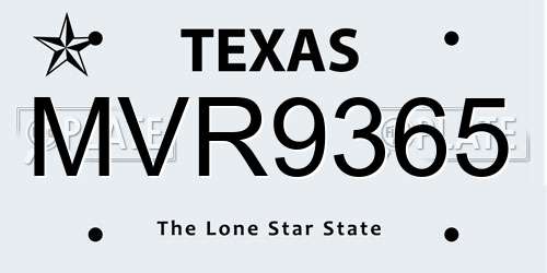 MVR9365 Texas License Plate