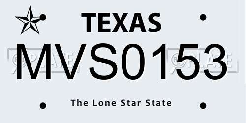 MVS0153 Texas License Plate