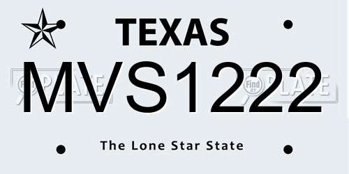 MVS1222 Texas License Plate