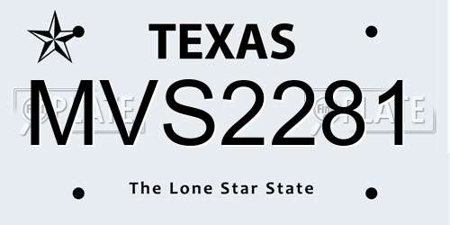 MVS2281 Texas License Plate