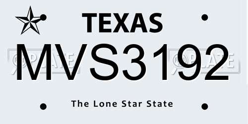 MVS3192 Texas License Plate