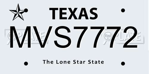 MVS7772 Texas License Plate