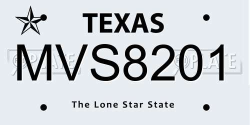 MVS8201 Texas License Plate