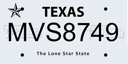 MVS8749 Texas License Plate