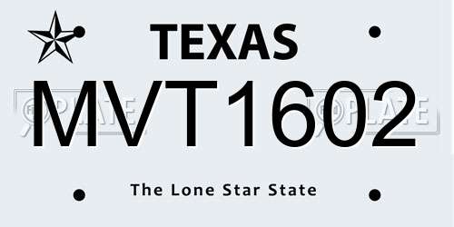 MVT1602 Texas License Plate