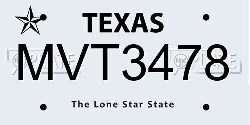 MVT3478 Texas License Plate