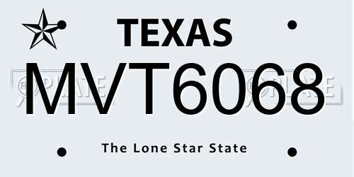 MVT6068 Texas License Plate