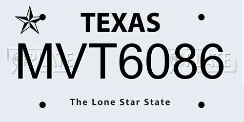 MVT6086 Texas License Plate
