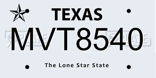 MVT8540 Texas License Plate