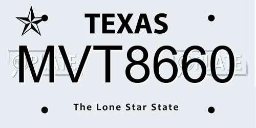 MVT8660 Texas License Plate