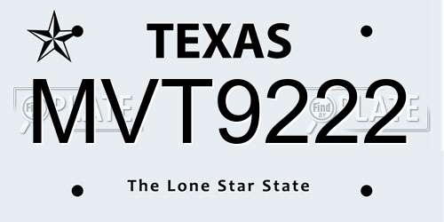 MVT9222 Texas License Plate