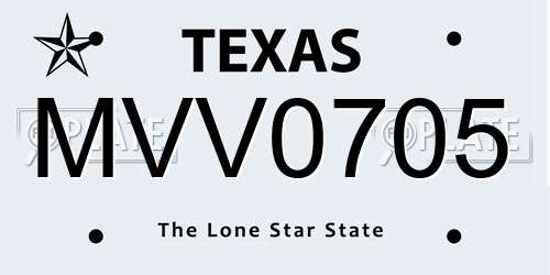 MVV0705 Texas License Plate