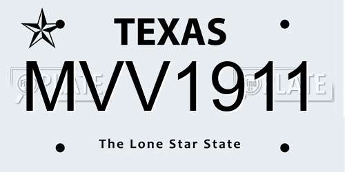 MVV1911 Texas License Plate