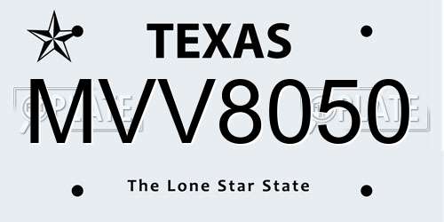MVV8050 Texas License Plate