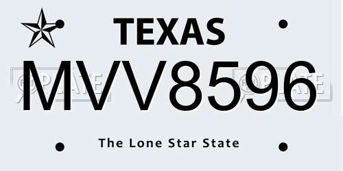 MVV8596 Texas License Plate