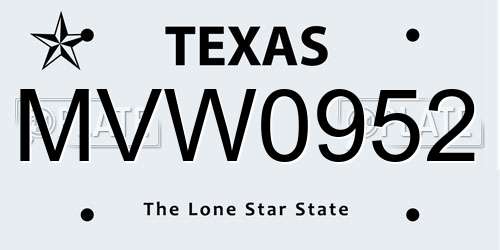 MVW0952 Texas License Plate