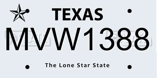 MVW1388 Texas License Plate