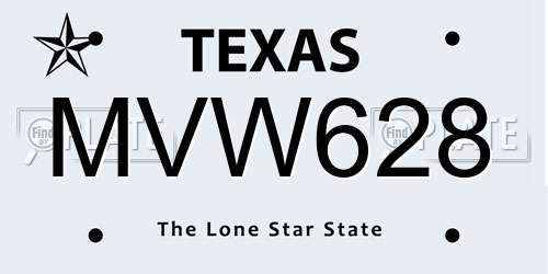 MVW628 Texas License Plate