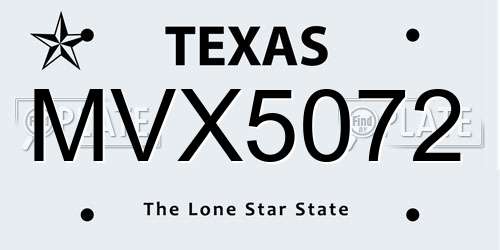 MVX5072 Texas License Plate