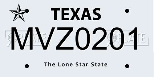 MVZ0201 Texas License Plate