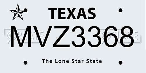MVZ3368 Texas License Plate