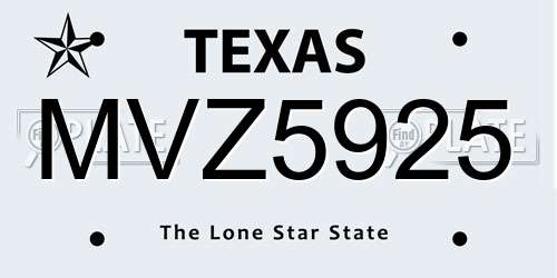 MVZ5925 Texas License Plate