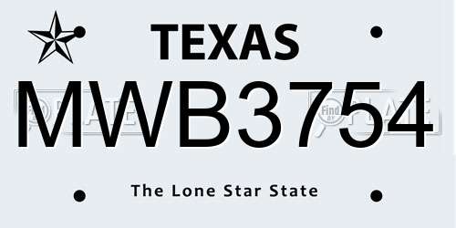 MWB3754 Texas License Plate