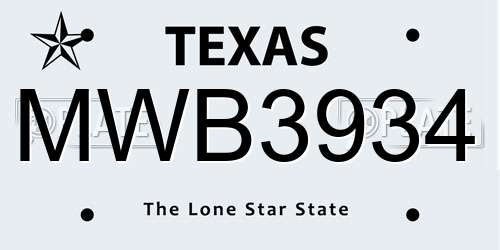 MWB3934 Texas License Plate