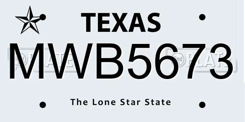 MWB5673 Texas License Plate