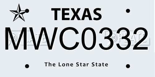 MWC0332 Texas License Plate