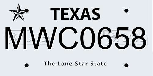 MWC0658 Texas License Plate