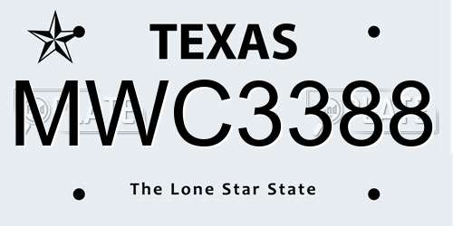 MWC3388 Texas License Plate