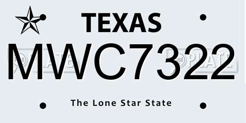 MWC7322 Texas License Plate