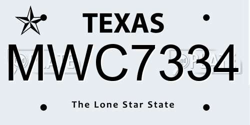 MWC7334 Texas License Plate