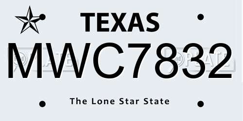 MWC7832 Texas License Plate