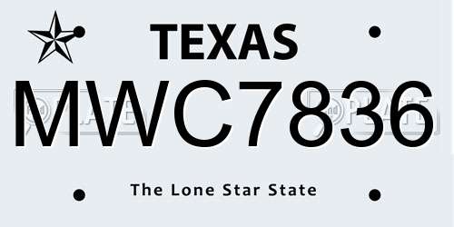 MWC7836 Texas License Plate