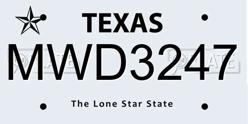 MWD3247 Texas License Plate